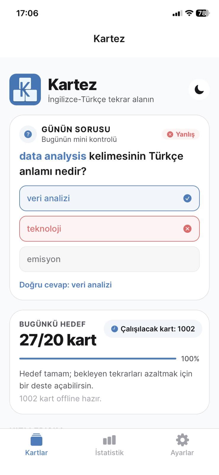 Kartez Kalıp Cümle Çalışma Ekranı