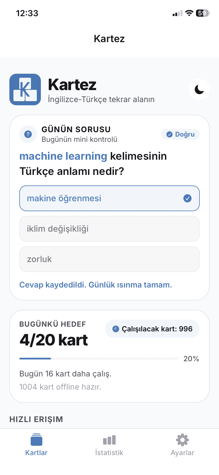 Kartez Gerçek Ana Ekran Görünümü