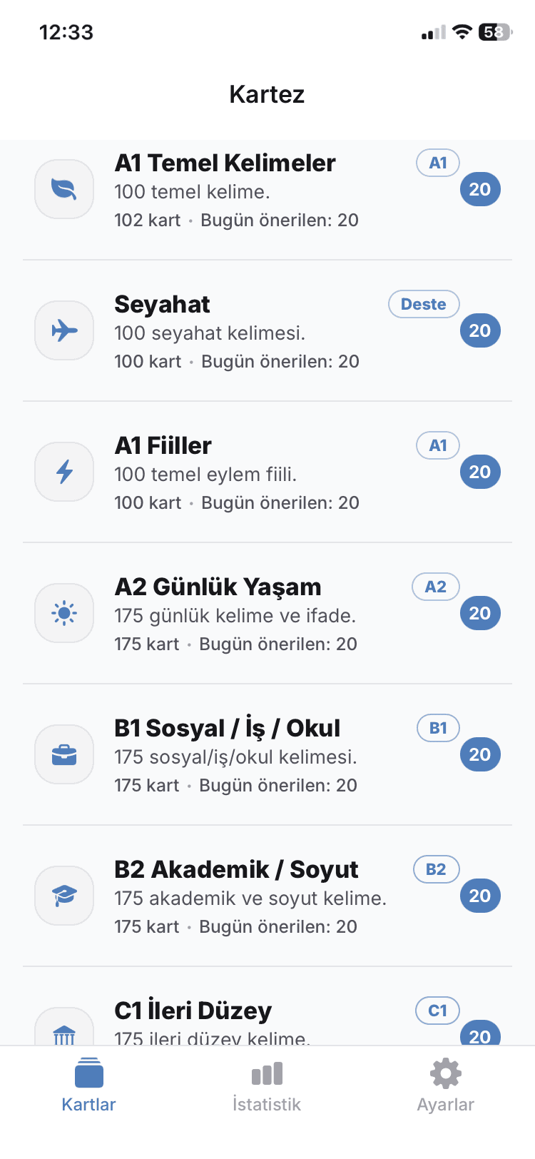 Kartez Deste ve Seviye Listesi