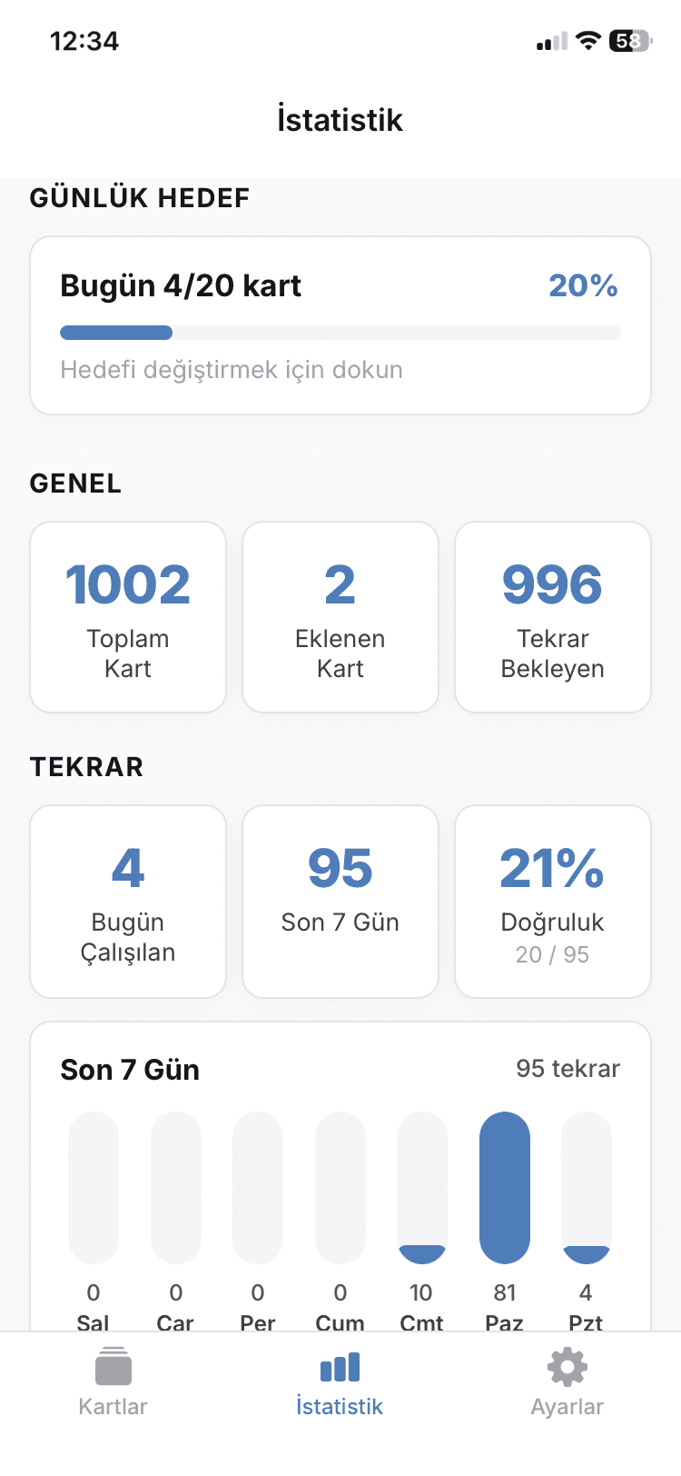 Kartez İlerleme ve İstatistikler