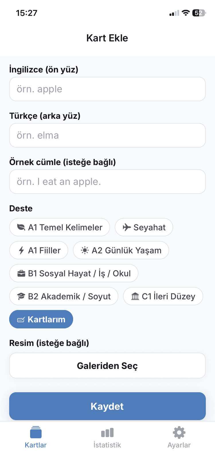 Kartez Kendi Kartını Ekle